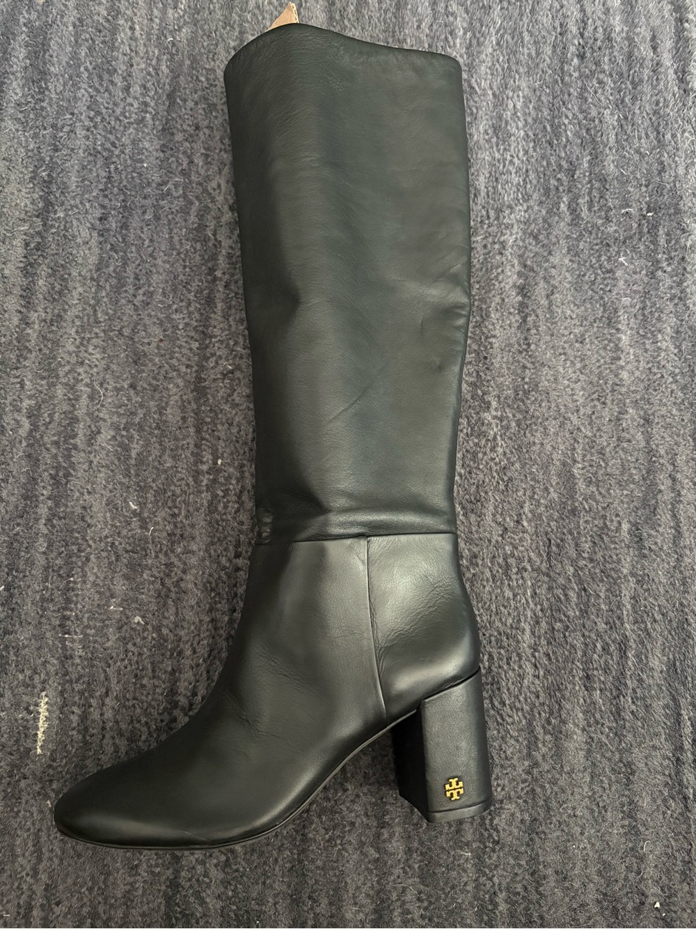 Tory Burch Black Leather Knee-High Block Heel Boots